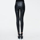 DEVIL FASHION Women's Goth Leather Low Rise Pants With Skull Button