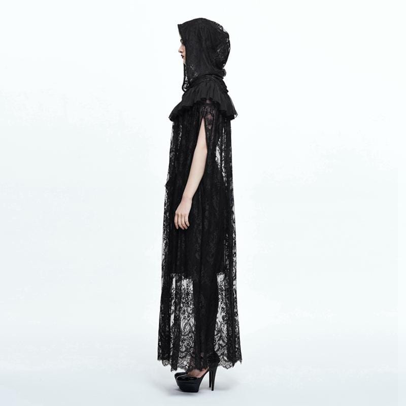 DEVIL FASHION Women's Goth Long Lace Ruffled Cape