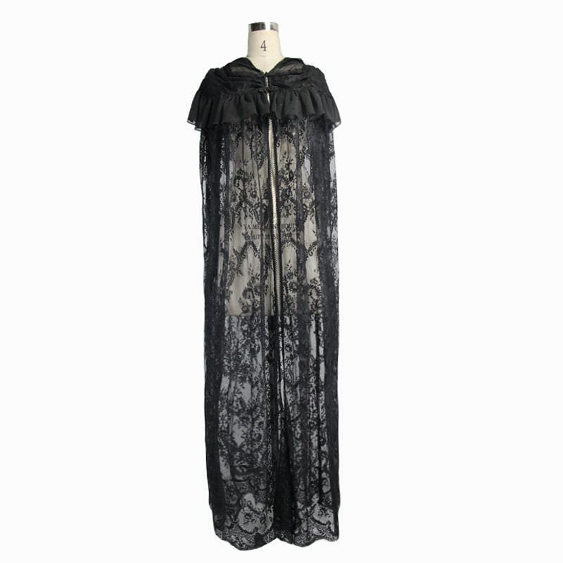 DEVIL FASHION Women's Goth Long Lace Ruffled Cape