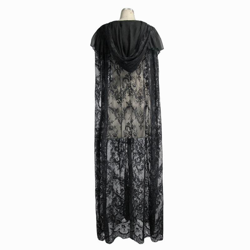 DEVIL FASHION Women's Goth Long Lace Ruffled Cape