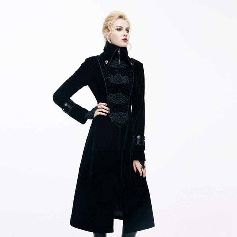 DEVIL FASHION Women's Goth Princess Cut Coat With Elaborate Frog Closure