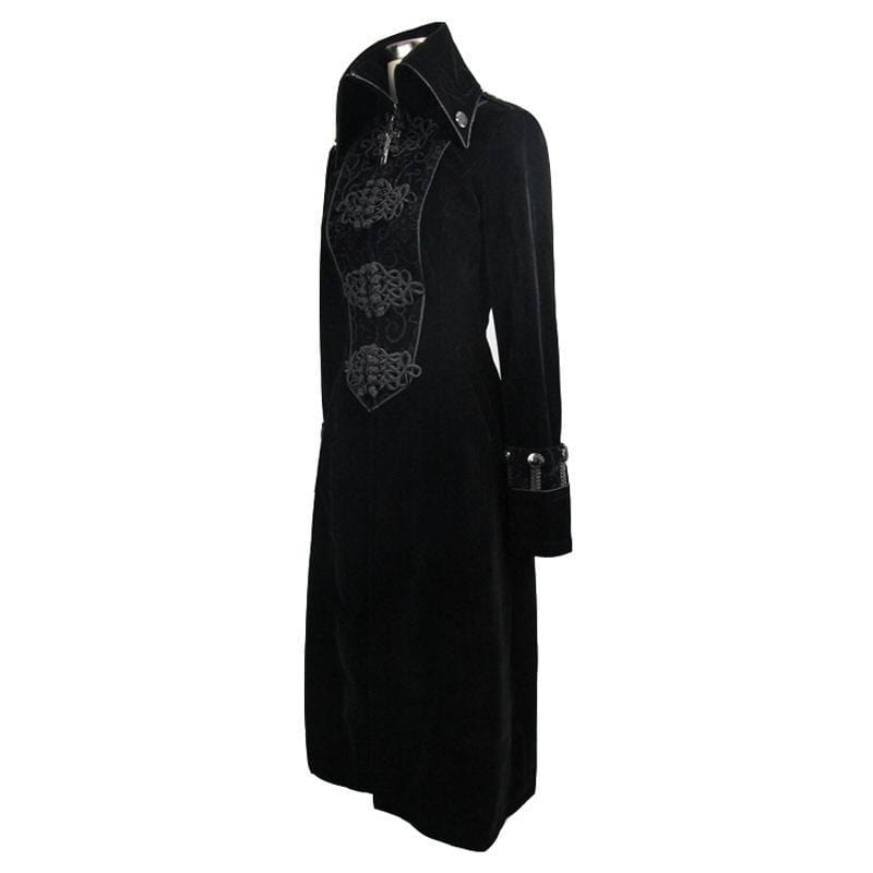 DEVIL FASHION Women's Goth Princess Cut Coat With Elaborate Frog Closure