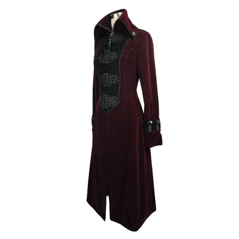 DEVIL FASHION Women's Goth Princess Cut Coat With Elaborate Frog Closure