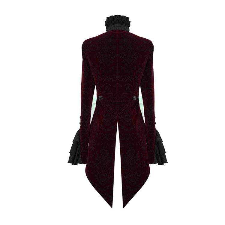 Women's Goth Ruffles Velet Swallow-tailed coat