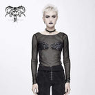 DEVIL FASHION Women's Goth Skull Sheer Mesh Tops