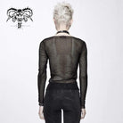 DEVIL FASHION Women's Goth Skull Sheer Mesh Tops