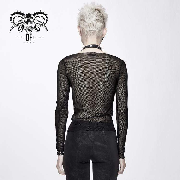 DEVIL FASHION Women's Goth Skull Sheer Mesh Tops