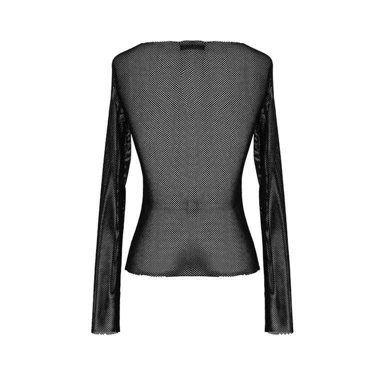 DEVIL FASHION Women's Goth Skull Sheer Mesh Tops