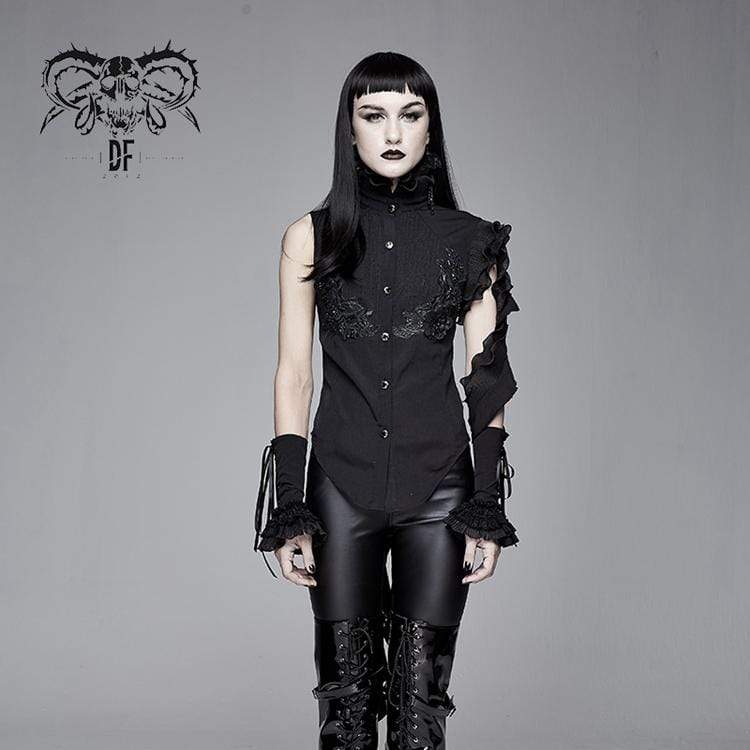 Women's Goth Stand Collar Ruffles Sleeveless Shirt