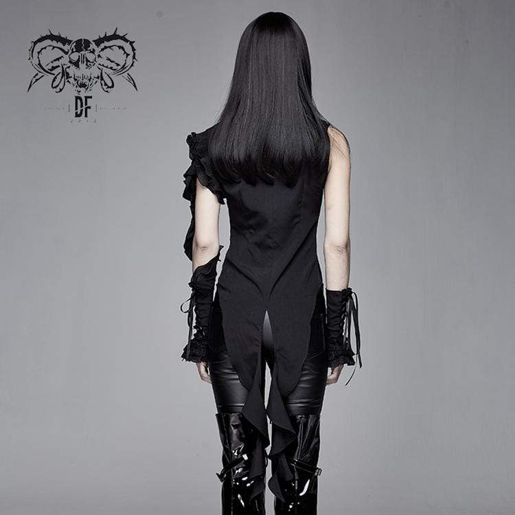 Women's Goth Stand Collar Ruffles Sleeveless Shirt