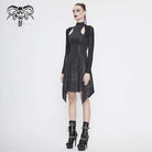 Women's Gothic Asymmetrical Flared Long Sleeved Dresses with Tear-Drop Cut-out Details