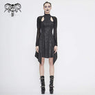 DEVIL FASHION Women's Gothic Asymmetrical Flared Long Sleeved Dresses with Tear-Drop Cut-out Details