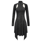 DEVIL FASHION Women's Gothic Asymmetrical Flared Long Sleeved Dresses with Tear-Drop Cut-out Details