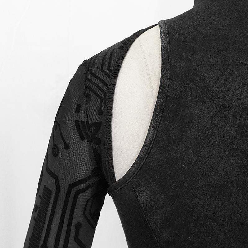 DEVIL FASHION Women's Gothic Asymmetrical Flared Long Sleeved Dresses with Tear-Drop Cut-out Details