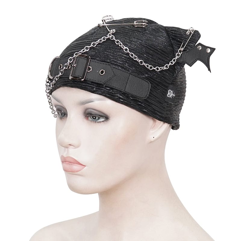 DEVIL FASHION Women's Gothic Batwing Buckle Hat with Chain