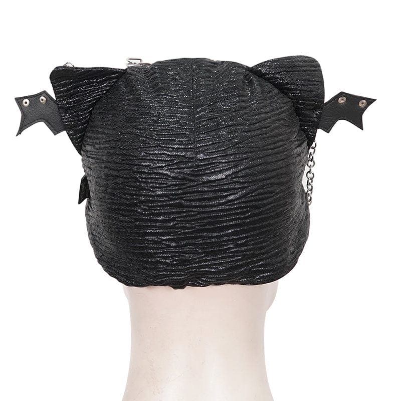 DEVIL FASHION Women's Gothic Batwing Buckle Hat with Chain