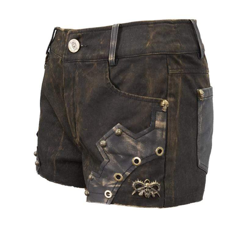 Women's Gothic Black and Copper Rivets Studded Shorts