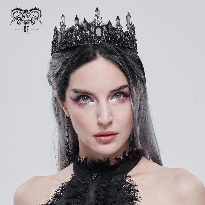 DEVIL FASHION Women's Gothic Black Crystal Stone Crown