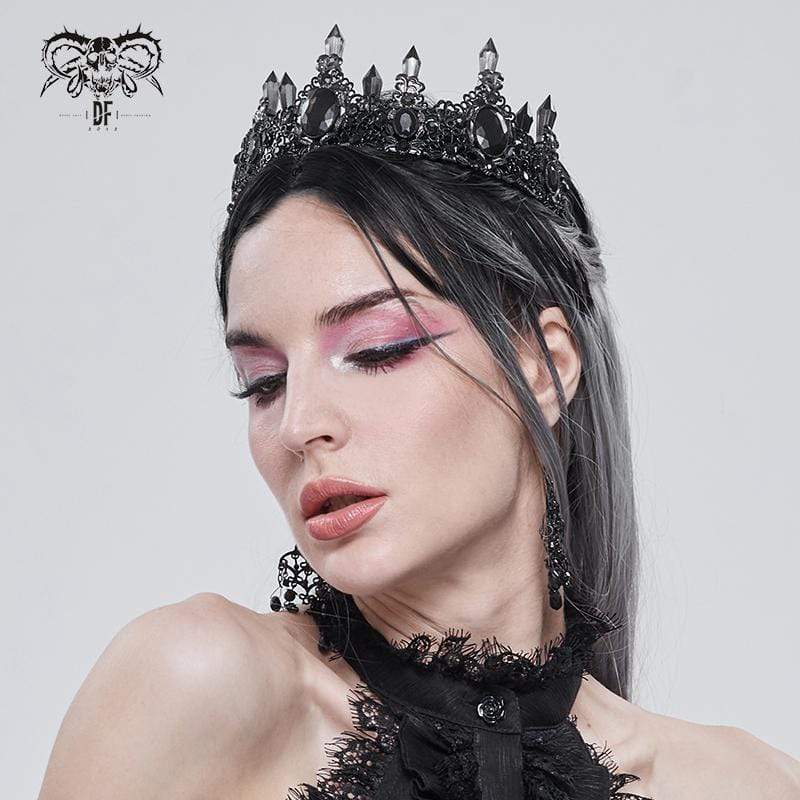 DEVIL FASHION Women's Gothic Black Crystal Stone Crown