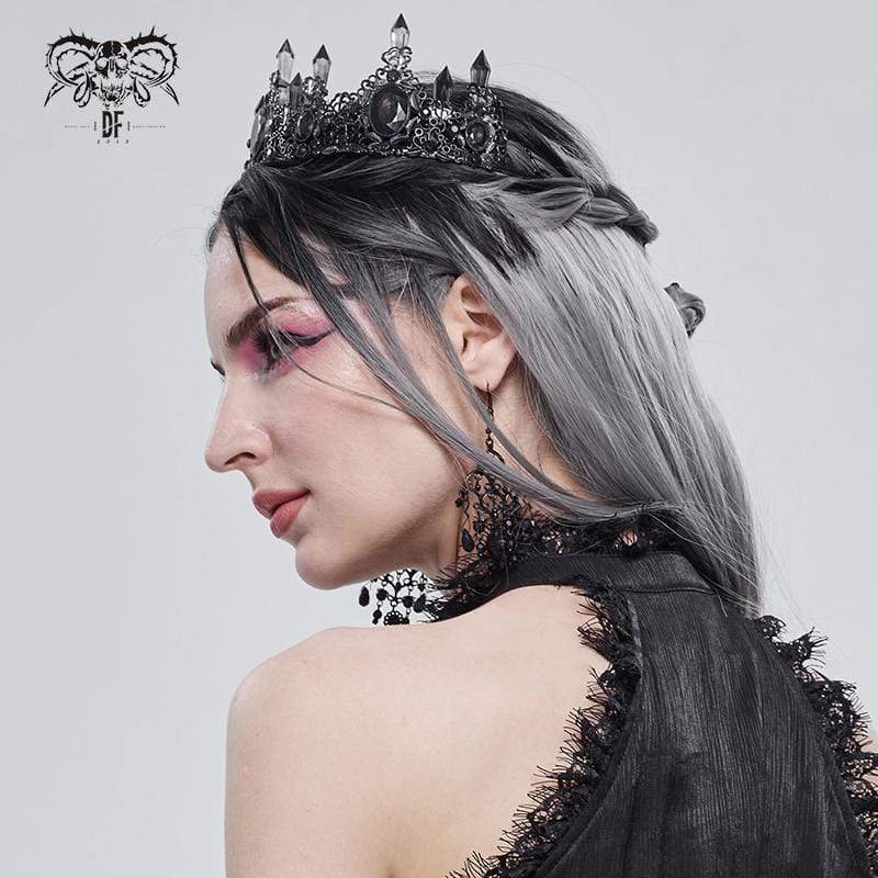 DEVIL FASHION Women's Gothic Black Crystal Stone Crown