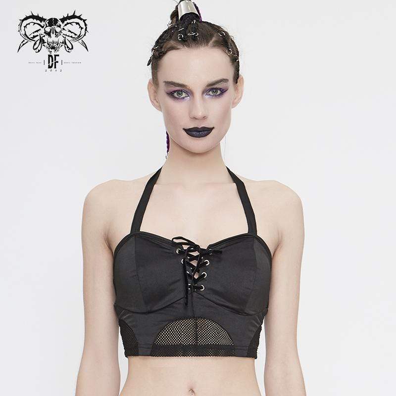 Women's Gothic Black Lace-up Bustiers Bikini Tops