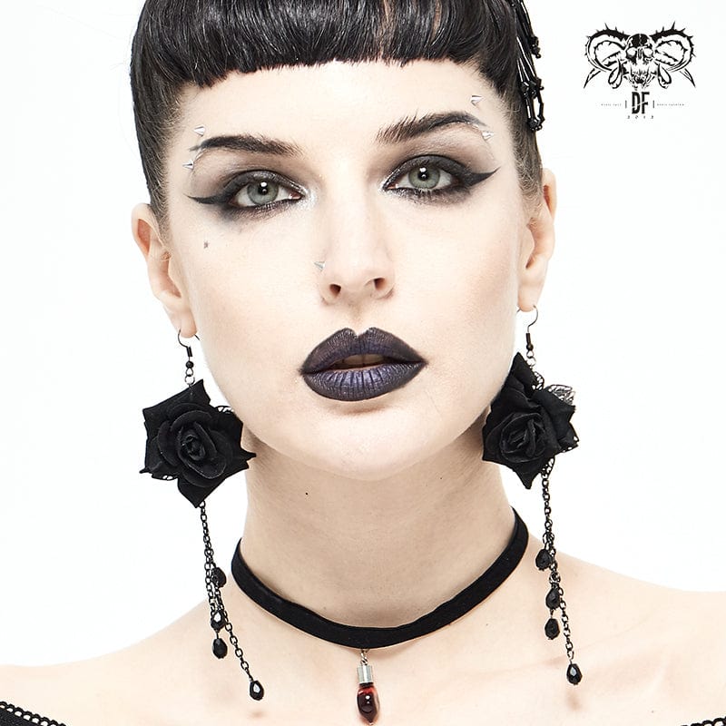 DEVIL FASHION Women's Gothic Black Rose Eearings