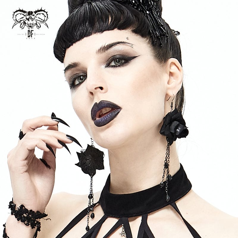 DEVIL FASHION Women's Gothic Black Rose Eearings