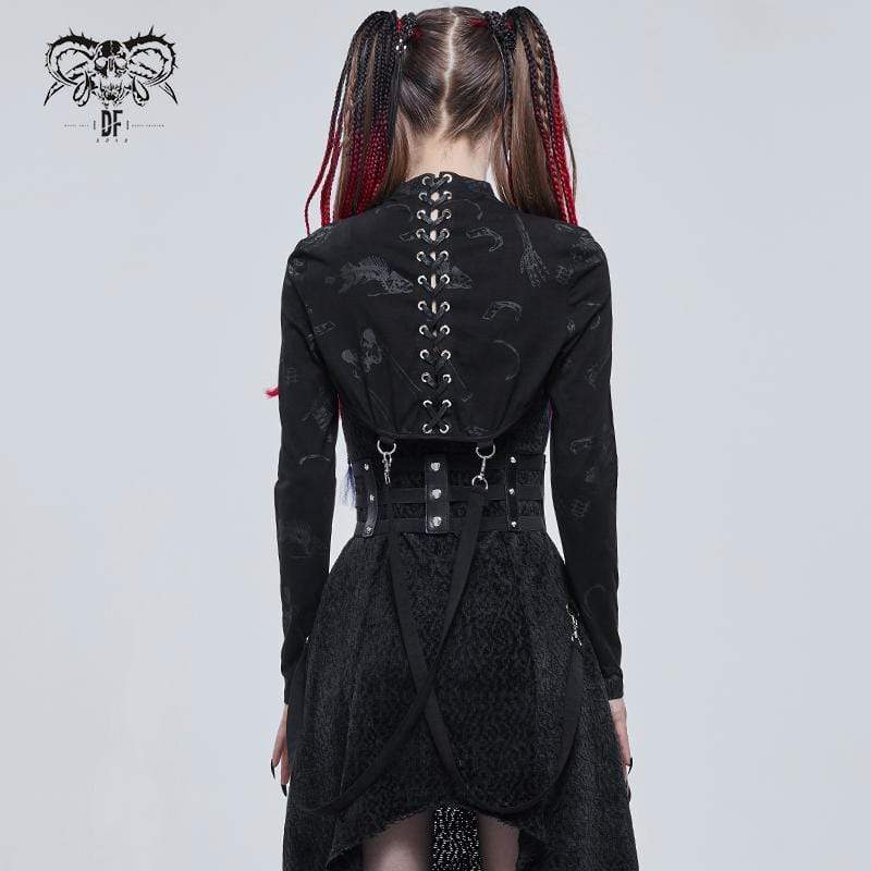 Women's Gothic Bone Printed Strappy Zipper Cape