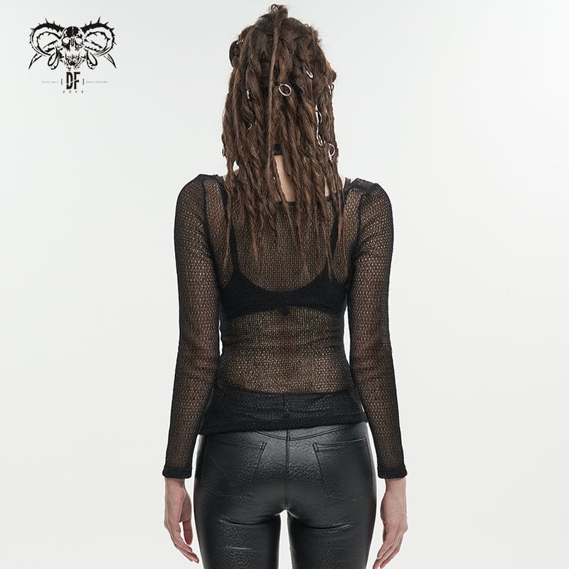 DEVIL FASHION Women's Gothic Buckle Mesh Shirt