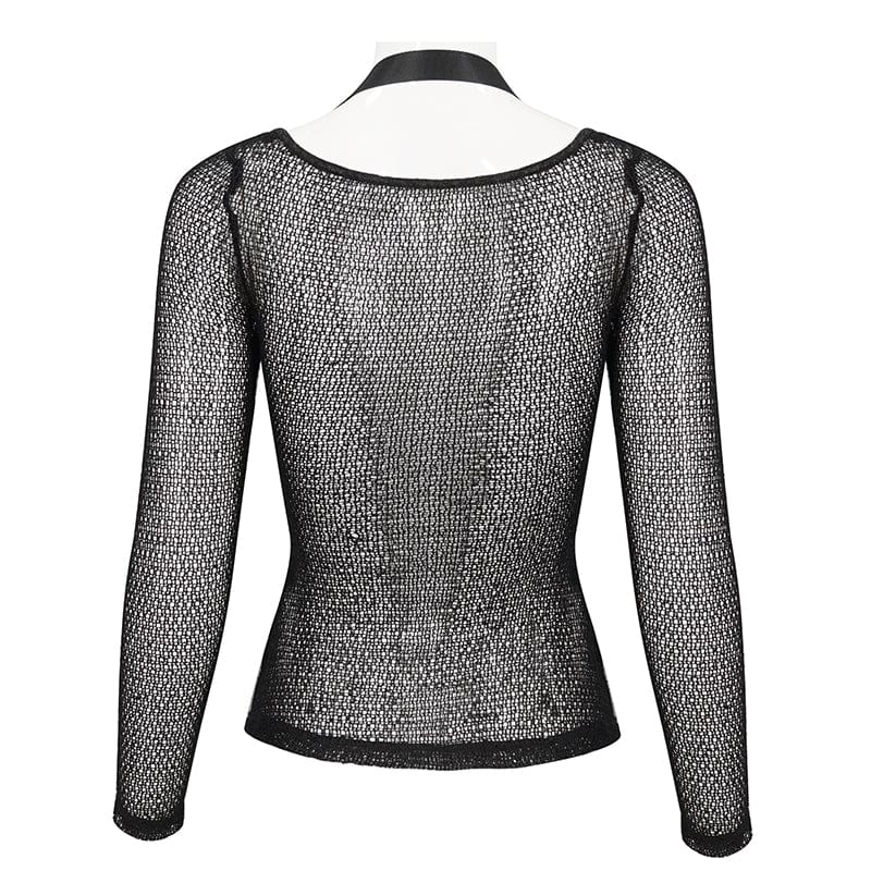 DEVIL FASHION Women's Gothic Buckle Mesh Shirt