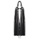 Women's Gothic Buckles Sheer Long Cloak with Hood