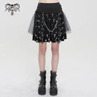 DEVIL FASHION Women's Gothic Cross Printed Mesh Splice Chain Skirt