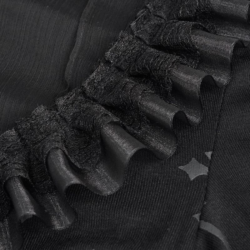 DEVIL FASHION Women's Gothic Cross Printed Ruffled Shirt