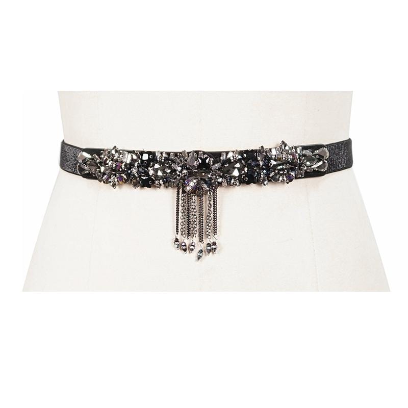 DEVIL FASHION Women's Gothic Crystal Stone Elastic Belt