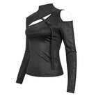 Women's Gothic Cutout Buckle Slim Fitted Top Black