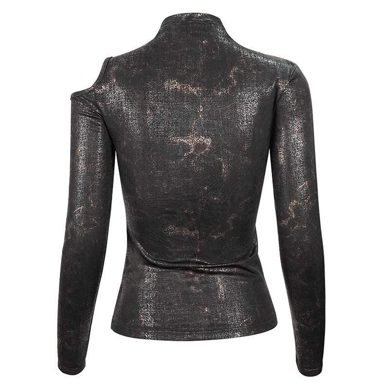 Women's Gothic Cutout Buckle Slim Fitted Top Bronze