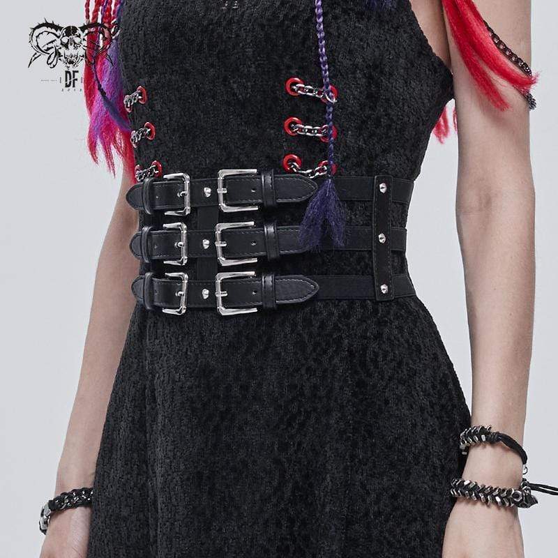 Women's Gothic Cutout Buckles Faux Leather Girdle