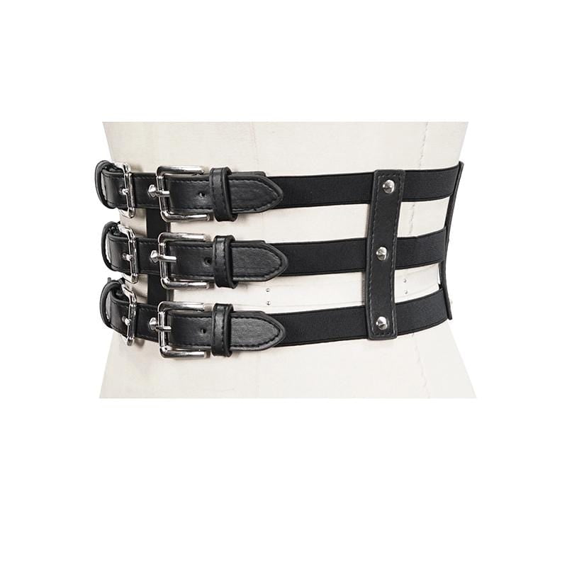 Women's Gothic Cutout Buckles Faux Leather Girdle
