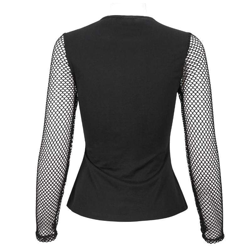 Women's Gothic Cutout Mesh Splice Top