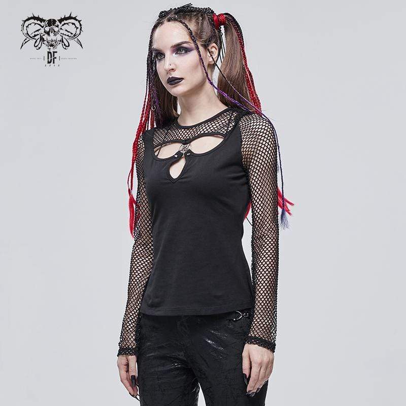 Women's Gothic Cutout Mesh Splice Top