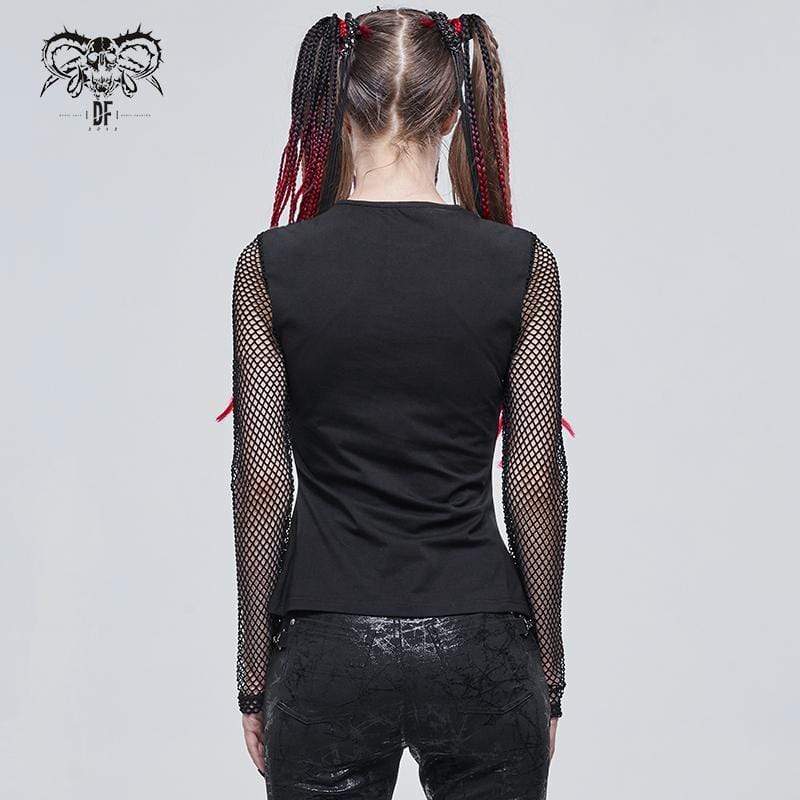 Women's Gothic Cutout Mesh Splice Top