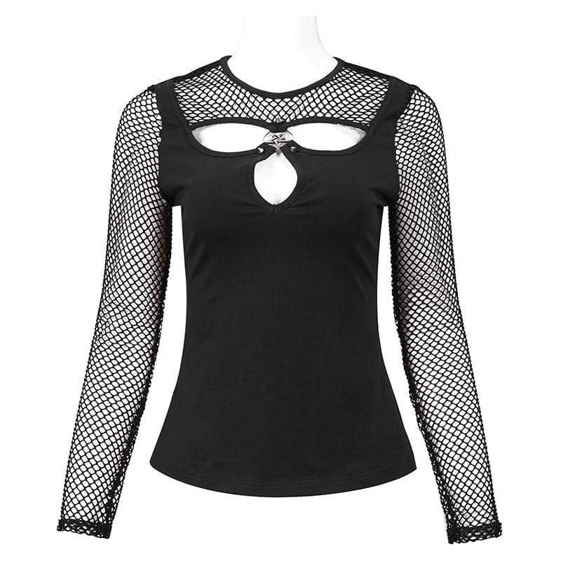 Women's Gothic Cutout Mesh Splice Top