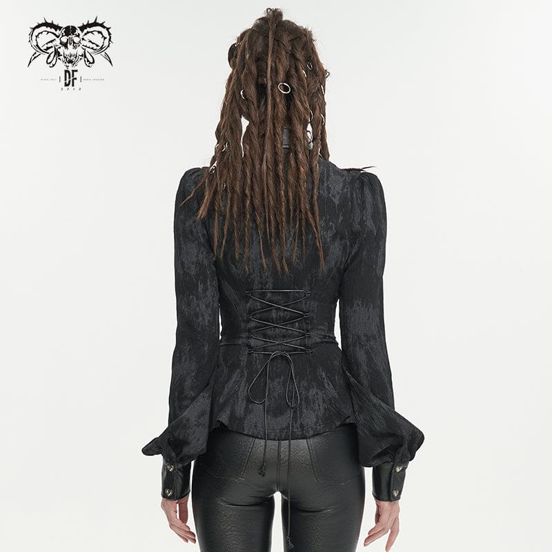 DEVIL FASHION Women's Gothic Cutout Puff Sleeved Shirt