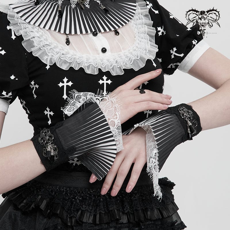 DEVIL FASHION Women's Gothic Double Color Beaded Lace Gloves