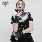 DEVIL FASHION Women's Gothic Double Color Beaded Lace Gloves