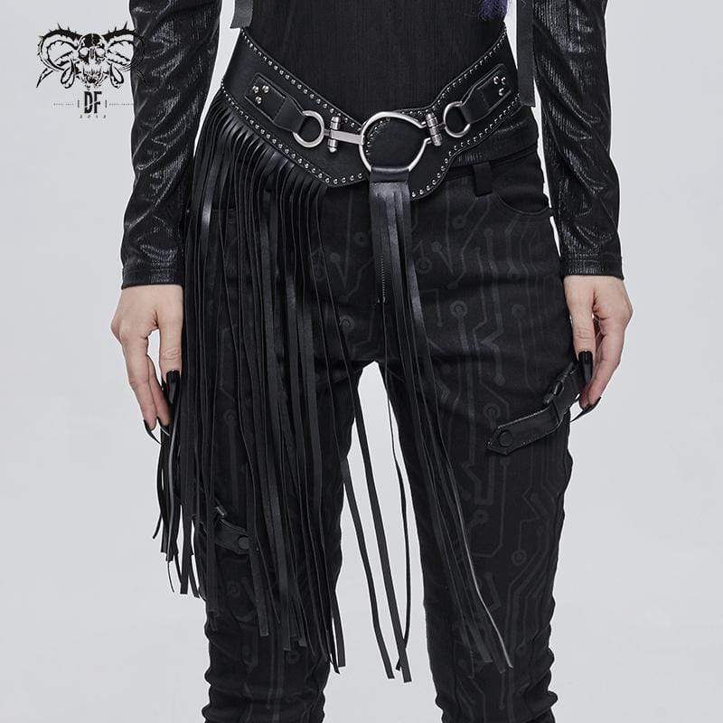 Women's Gothic Elastic Tassels Faux Leather Girdle