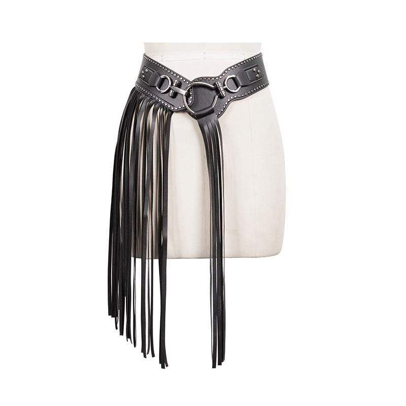 Women's Gothic Elastic Tassels Faux Leather Girdle