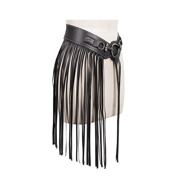 Women's Gothic Elastic Tassels Faux Leather Girdle