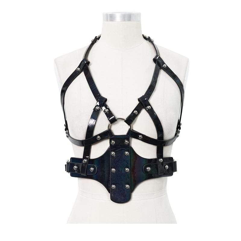 DEVIL FASHION Women's Gothic Faux Leather Body Harness With Rivets