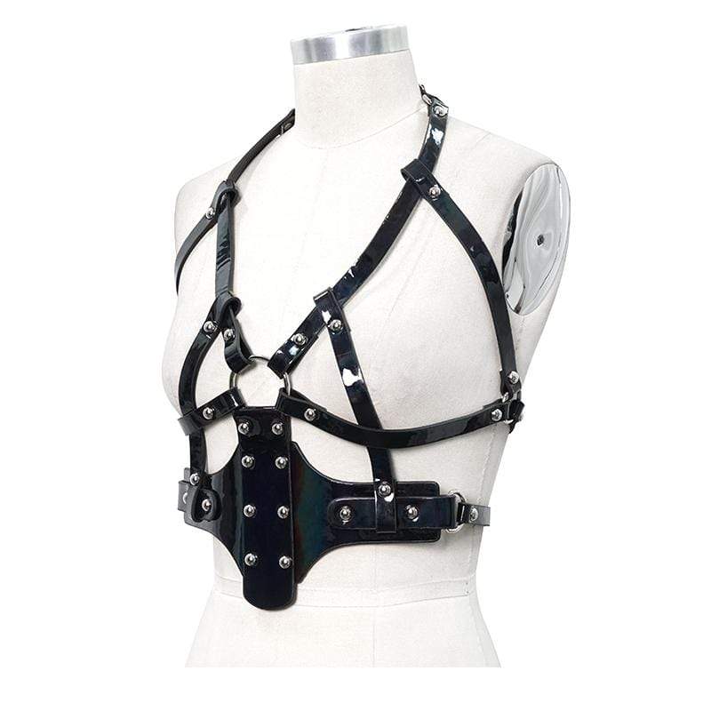 DEVIL FASHION Women's Gothic Faux Leather Body Harness With Rivets